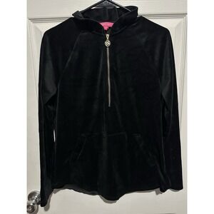 Lilly Pulitzer Skipper Ruffle Popover quarter-zip velour sweatshirt Black Small